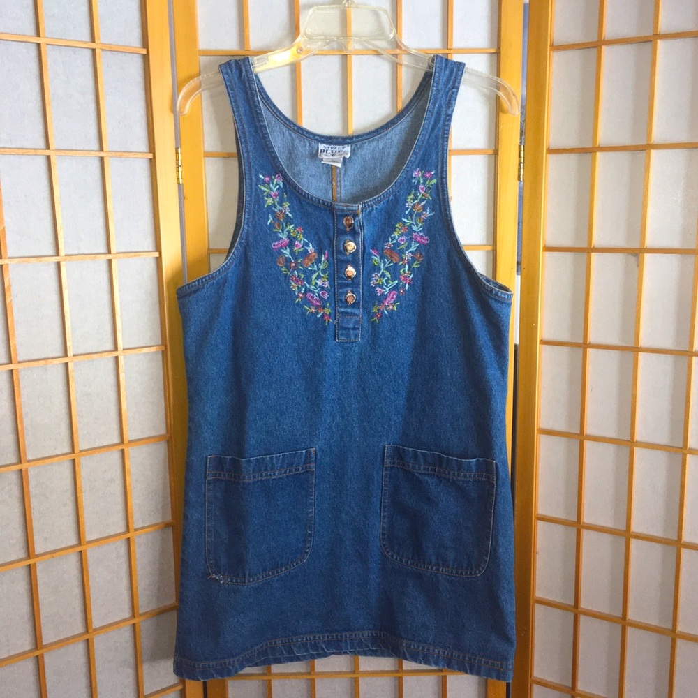 Embroidered Denim Jumper Dress